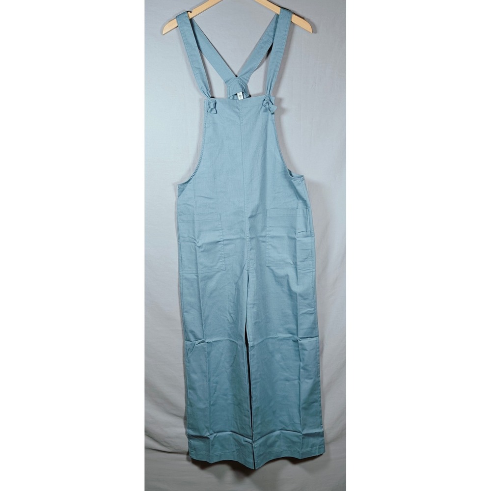 Zenana Woven Knot Strap Overalls Blue Grey Wide Leg Jumpsuit 7301Y Medium